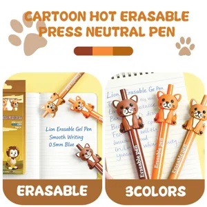 Joli ensemble de stylo gel effaçable animal de dessin animé 0.5mm encre bleue 3pcs