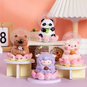 Mignonne Statue d'Animal en Résine Zen Lotus Ornement de Bureau Panda Capybara Cochon Mouton Style Bouddha Déco Bureau