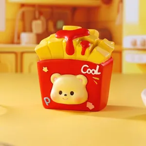 Cute bear french fries blind box figurine, adorable cartoon resin mystery toy for desk decor