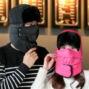 Gorro Ushanka de invierno unisex con máscara facial para protección contra el viento.