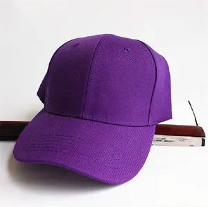 Detaillierte Ansicht einer lila Segeltuch-Baseballkappe mit verstellbarem Riemen.