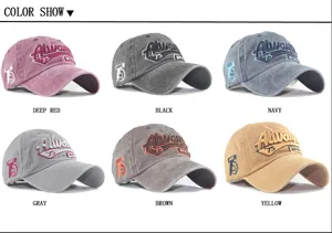 Farbauswahl für Vintage-Baseballkappen aus gewaschener Baumwolle mit Stickereidetails