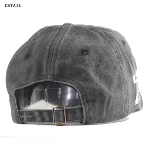 Rückansicht einer Vintage-Baseballkappe aus gewaschener Baumwolle mit verstellbarem Riemen