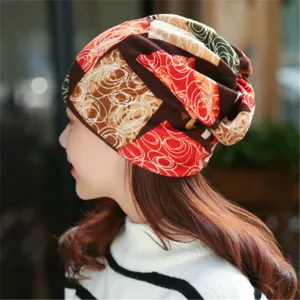 Modische multifunktionale gemusterte Slouchy Beanie und Halstuch Kopfbedeckung für Damen