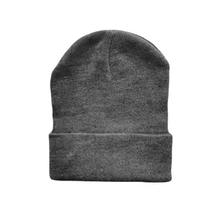 Bonnet en tricot gris foncé classique pour femme, bonnet d'hiver chaud en polyester