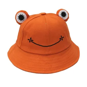 Niedlicher orangefarbener Frosch-Anglerhut mit großen Augen und gesticktem Lächeln
