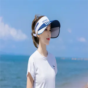 Detailansicht der Damen Sonnenblende mit Seitenklappen für UV-Schutz am Strand.