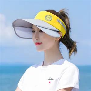 Modischer Damen Sonnenvisier-Hut mit breiter Krempe für den Strand in Gelb und Grau
