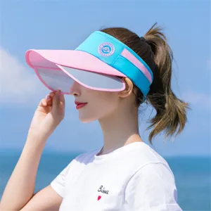 Rosa und blauer Damen-Sonnenschutz-Visierhut mit verstellbarer Krempe für den Strand