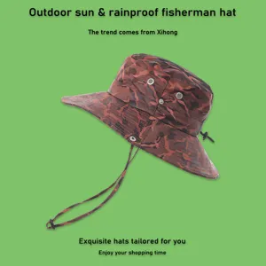 Outdoor Camouflage Anglerhut Wasserdicht Sonnenschutz UV-Schutz Breite Krempe Fischerhut Mit Winddichtem Seil Zum Angeln Wandern Bergsteigen