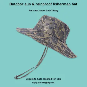 Robuster Camouflage Fischerhut mit breiter Krempe und verstellbarem Kinnriemen für Outdoor