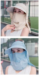 Sombrero de protección solar integral con máscara para cara y cuello en dos colores