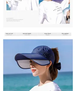 Marineblauer UV-Schutz Sonnenvisier mit ausziehbaren Seitenwänden für Damen am Strand.