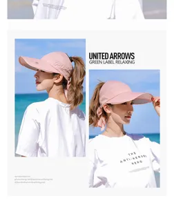 Detailansicht eines rosa Damen-Sonnenvisiers mit UV-Schutz und ausziehbarer Krempe.