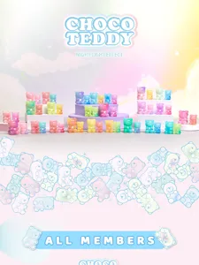 Collection of colorful translucent gummy bear figurines with night light effect.