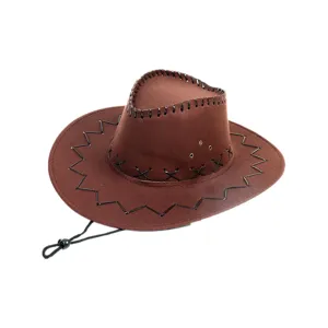 Classico cappello da cowboy western in finto scamosciato marrone cucito