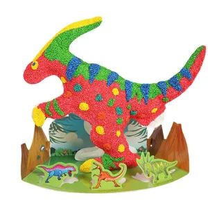 Kleurrijke DIY schuimkraal dinosaurus speelgoedset met educatieve jungle scène basis.