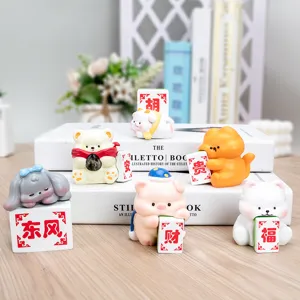 Adornos de Caja Sorpresa de Animales Serie Mahjong Lucky de Resina Lindo Capibara Chica Hanfu Tema Fruta Figuras Decorativas de Escritorio Decoración Hogar Oficina