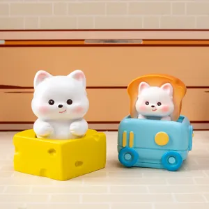 Figurines de Westie en résine mignonnes présentées en formes de fromage et de toast