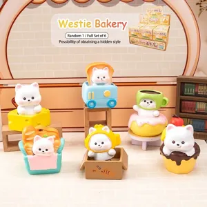 Boîte Aveugle Série Boulangerie West Highland Terrier Ornement en Résine Figurine de Chien Dessin Animé Décoration de Bureau