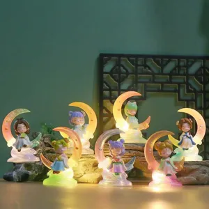 Dessin Animé Prière Fille Veilleuse Boîte Aveugle Ornement Résine Lune Figurines Pour Décoration Chambre Cadeau Enfant