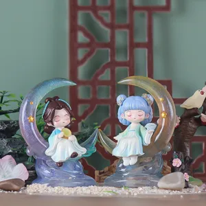 Paire de figurines veilleuses en résine de fille de souhait pour déco de chambre
