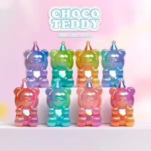 Set of 8 colorful iridescent candy bear miniatures with night light effect for gift