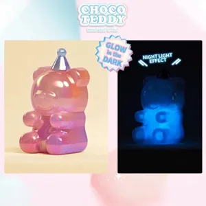Pearlescent gummy bear figurine with glowing night light effect for desktop decor