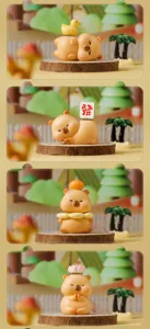 Detailed display of adorable Capybara blind box figures in multiple cute poses and themes.