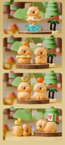 Detailed views of various cute Capybara blind box figurines for desk decoration