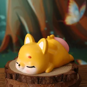 Cute yellow animal car dashboard ornament on a natural wooden base for home desk decor