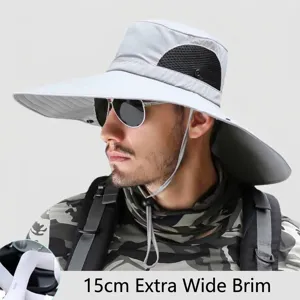 Herren Outdoor Sonnenhut Breite Krempe UV Schutz Atmungsaktiv Wandern Angeln Hut Schnell Trocknend Safari Hut Sommer Kappe