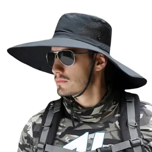 Herren Outdoor Sonnenhut mit breiter Krempe UV-Schutz dunkelgrau schnelltrocknend