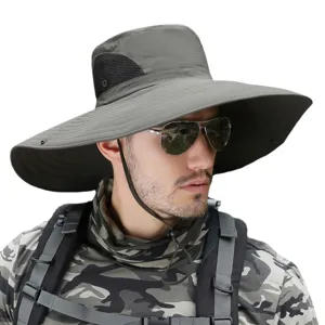 Herren Outdoor Sonnenhut mit breiter Krempe für Angeln und Wandern in Grau Farbe