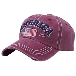 Vintage-Baseballkappe in Bordeaux mit Amerika-Stickerei und US-Flagge Aufnäher