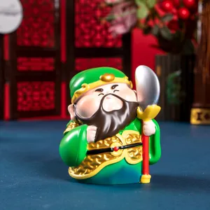 Simpatica statuina di Guan Yu in resina con alabarda, mini ornamento da scrivania regalo