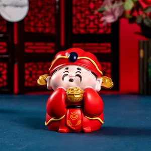 Statuetta a cartoni animati del Dio della Ricchezza con ciotola del tesoro d'oro, decoro festivo