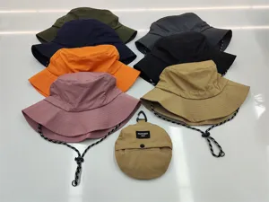 Selection of colorful quick-dry packable bucket hats with adjustable drawstrings and pouch