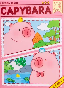 Linda ilustración de capibara rosa en el diseño del empaque de una hucha infantil