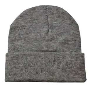 Classic gray knitted beanie hat with cuffed design for autumn and winter warmth