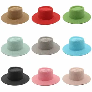 Cappello di Paglia Estivo Boater per Donna Uomo Cima Piatta Tesa Larga Protezione Solare Spiaggia Viaggio Stile Panama Cappello di Paglia Casual Traspirante