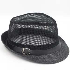Chapeau Fedora Unisexe en Paille de Papier à Mailles Respirantes pour l'Été Chapeau de Plage Jazz avec Bande en Cuir