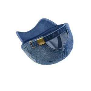 Vintage blue denim baseball cap with adjustable metal buckle back closure