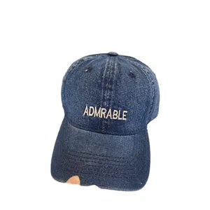 Street style blue denim baseball cap with ADMRABLE white embroidery on front panel