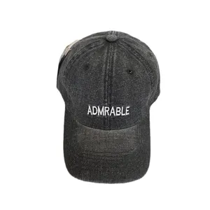 Vintage washed denim baseball cap with ADMRABLE white embroidery for street style look