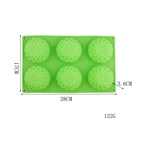 Stampo in Silicone Girasole a 6 Cavita Sapone Fiore 3D Cioccolato Teglia 28x17cm