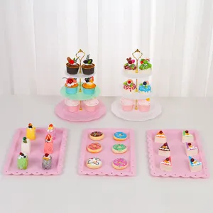 Details zum eleganten 3-stöckigen Cupcake-Ständer und Dessert-Tablett-Set für Feiern.