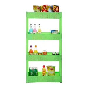 Carrello portaoggetti stretto a 4 livelli con ruote, pratico scaffale in plastica per la casa.