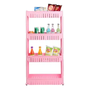 Carrello portaoggetti sottile in plastica con ruote per cucina e bagno. Modello a 4 ripiani.