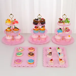 Rosa 3-etagere Tortenständer Set, europäischer Cupcake Ständer für Party und Hochzeit.